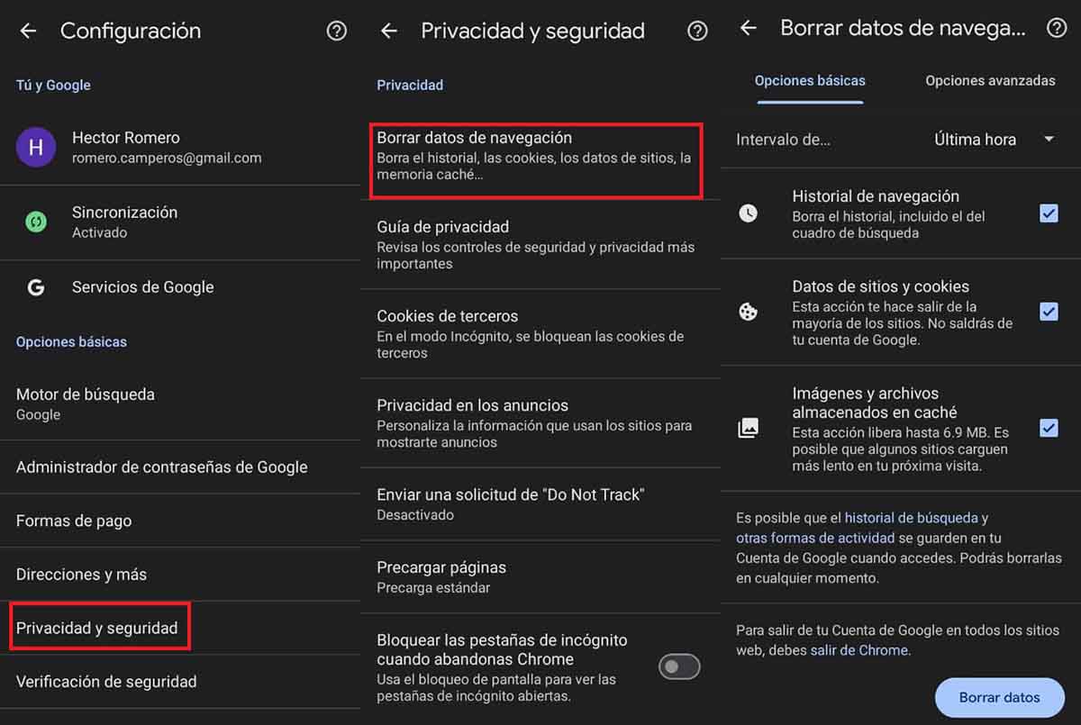 cache chrome android