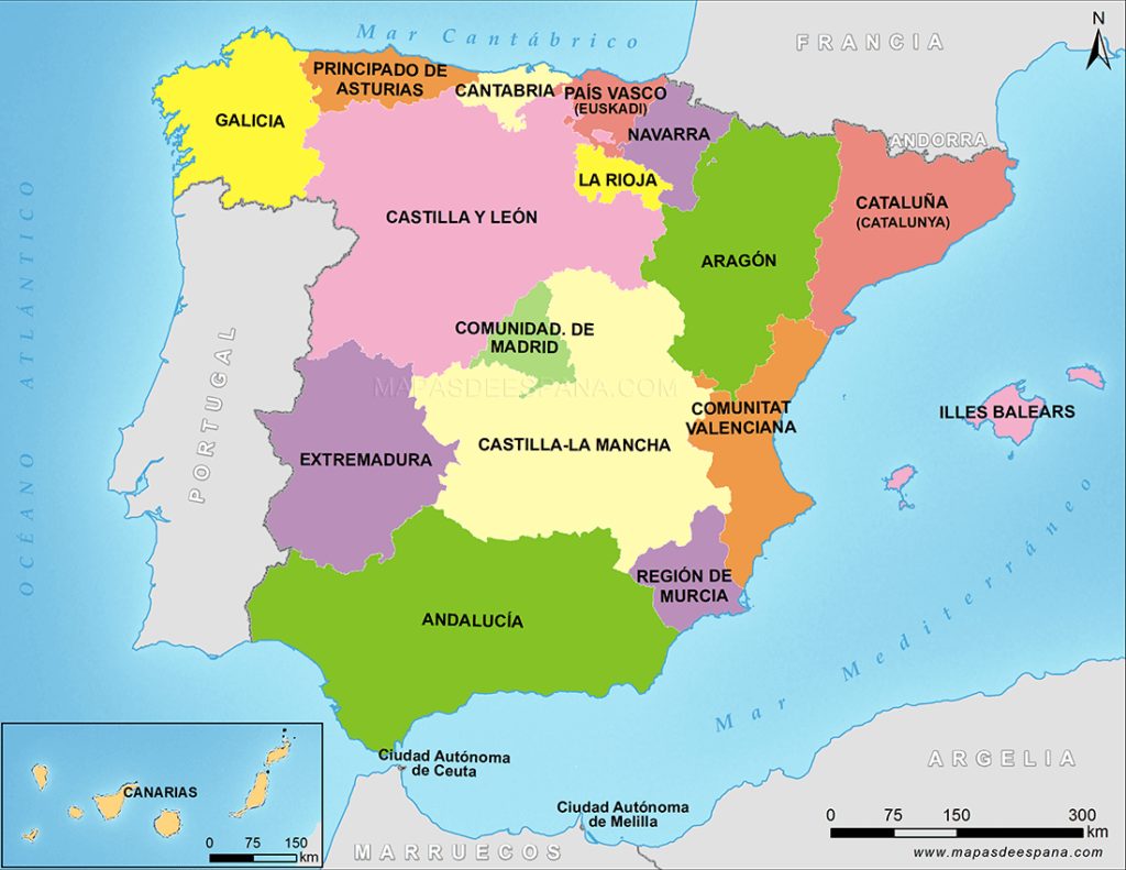 Calendario festivos 2024-2025 de Comunidades Autónomas: Madrid, Galicia, Castilla y León… 2 como-se-divide-el-pais-de-espana-1024×791