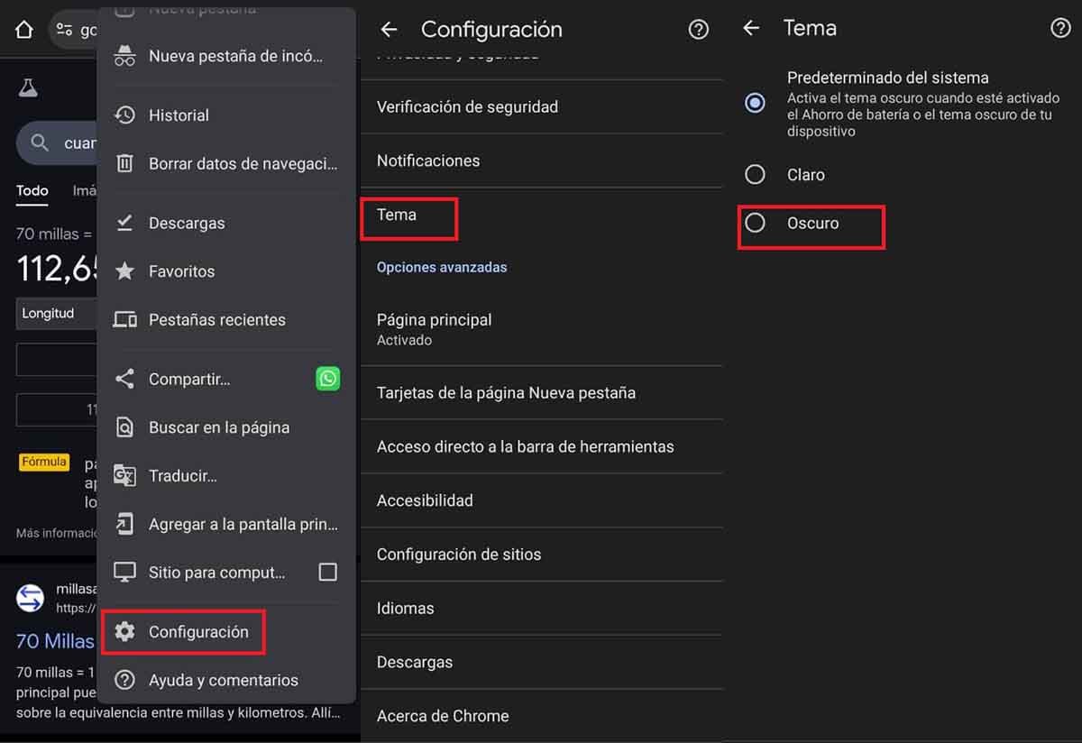 tema oscuro chrome