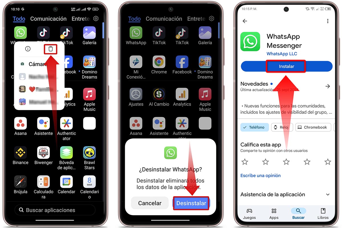 Cómo abrir WhatsApp si no reconoce mi huella dactilar 6 Cómo abrir WhatsApp si no reconoce mi huella dactilar: desinstala e instala WhatsApp nuevamente