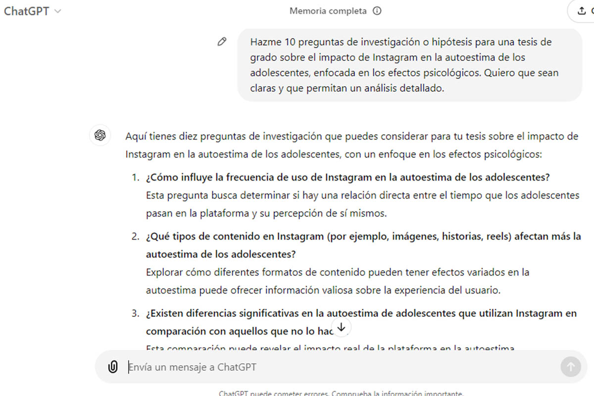 Cómo usar ChatGPT para hacer una tesis: genera una pregunta de investigación o hipótesis
