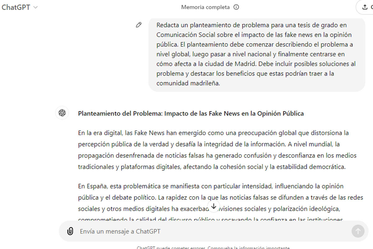 Cómo usar ChatGPT para hacer una tesis: plantea un problema