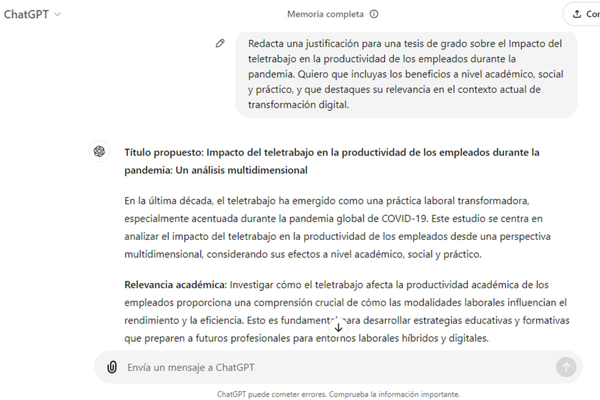 Cómo usar ChatGPT para hacer una tesis: realiza una justificación