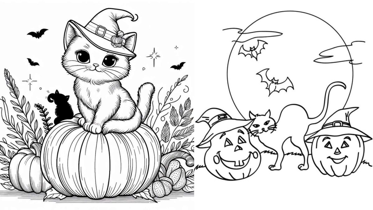 10 dibujos de Halloween de gatos para colorear