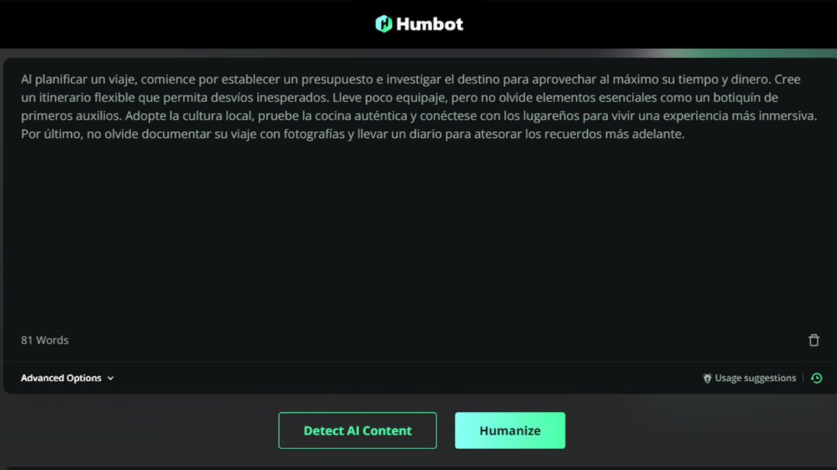 Herramientas de IA para humanizar texto: Humbot