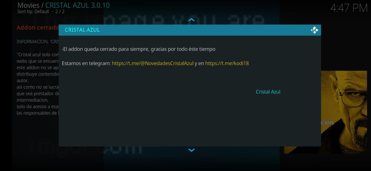 Le bloquea su compañía, por qué sale este mensaje en Cristal Azul de Kodi 2 Le bloquea su compañía, por qué sale este mensaje en Cristal Azul de Kodi 2