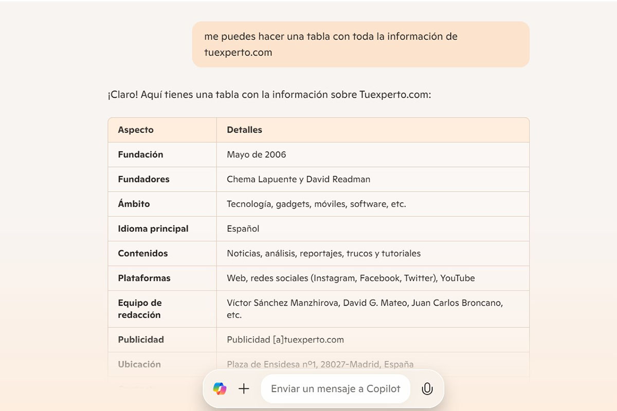 Microsoft Copilot, la app de inteligencia artificial más práctica y útil en el día a día 4 tabla copilot