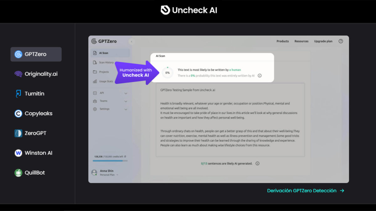 Herramientas de IA para humanizar texto: Uncheck AI