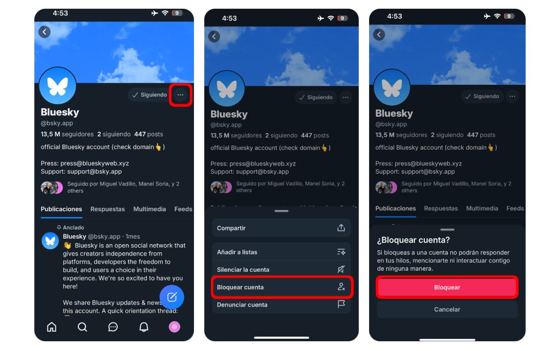 Cómo bloquear a alguien en Bluesky, la alternativa a X 2 como bloquear una cuenta en bluesky