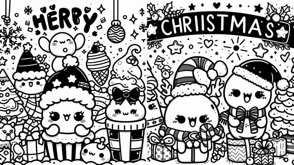Más de 100 dibujos de Navidad kawaii para imprimir y colorear 21 Dibujos de Navidad kawaii con lettering para imprimir y colorear