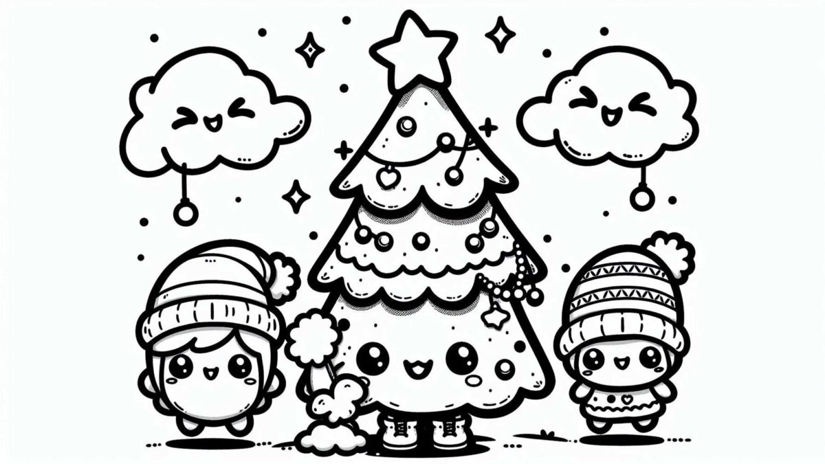 Más de 100 dibujos de Navidad kawaii para imprimir y colorear 6 Dibujos de Navidad kawaii de árboles de Navidad para imprimir y colorear