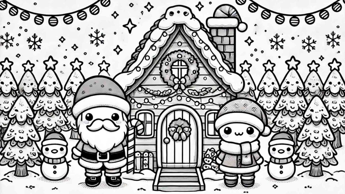 Más de 100 dibujos de Navidad kawaii para imprimir y colorear 8 Dibujos de Navidad kawaii de casas de Santa para imprimir y colorear