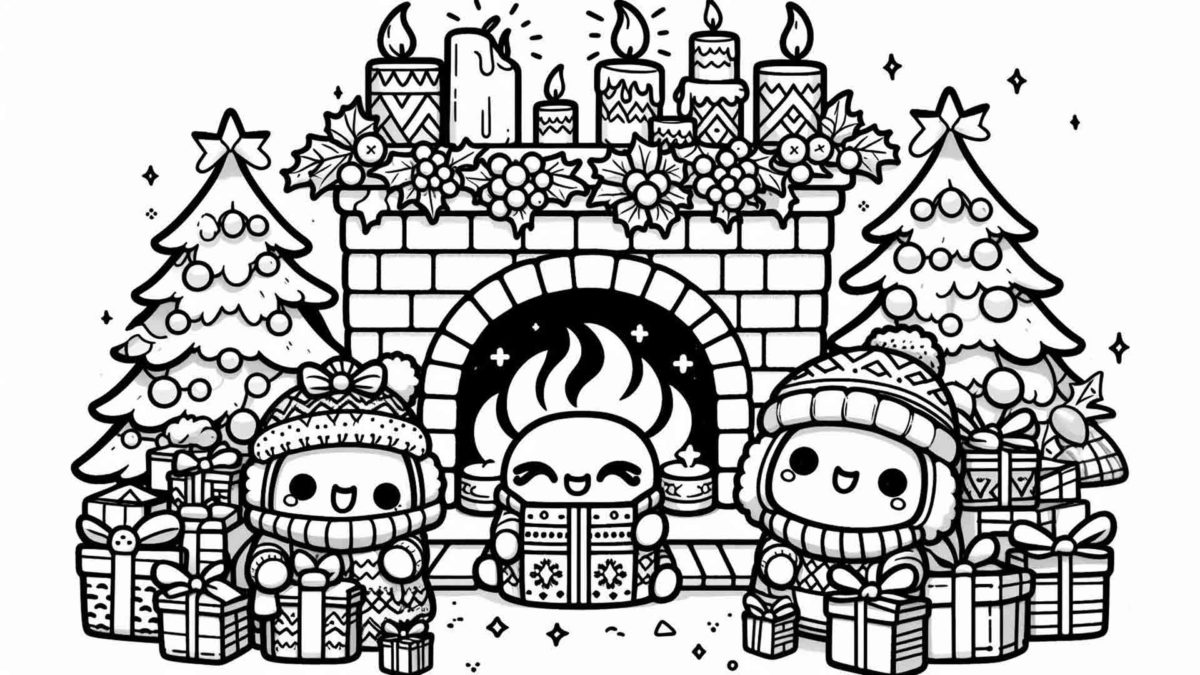 Más de 100 dibujos de Navidad kawaii para imprimir y colorear 17 Dibujos de Navidad kawaii de chimeneas para imprimir y colorear
