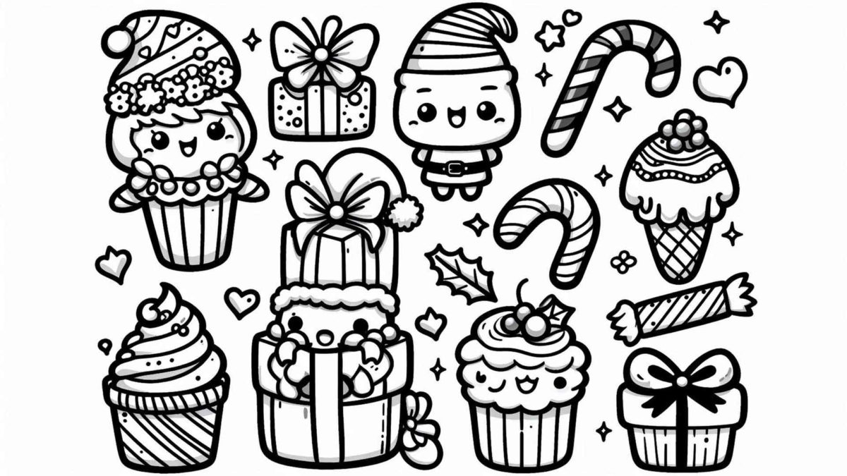 Más de 100 dibujos de Navidad kawaii para imprimir y colorear 15 Dibujos de Navidad kawaii de dulces navideños para imprimir y colorear