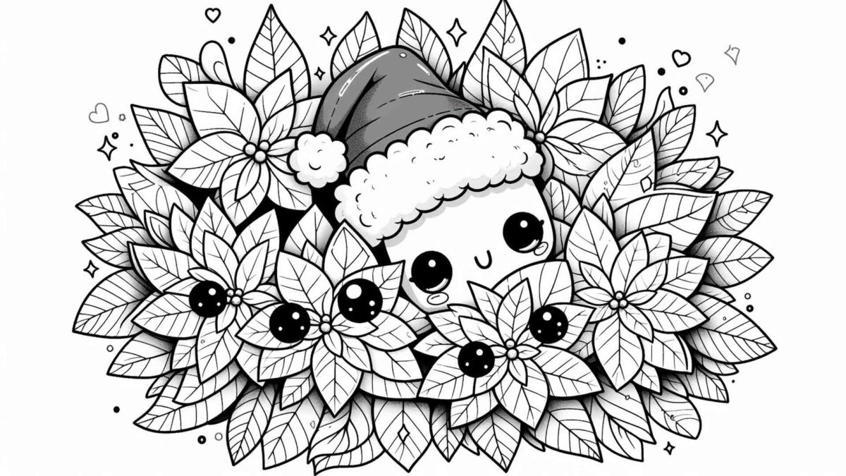 Más de 100 dibujos de Navidad kawaii para imprimir y colorear 19 Dibujos de Navidad kawaii de flores de pascua para imprimir y colorear