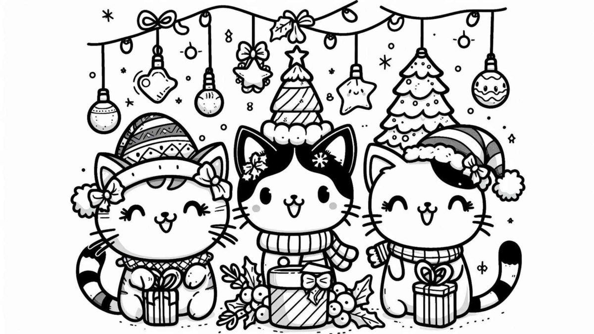 Más de 100 dibujos de Navidad kawaii para imprimir y colorear 14 Dibujos de navidad kawaii de gatos para imprimir y colorear