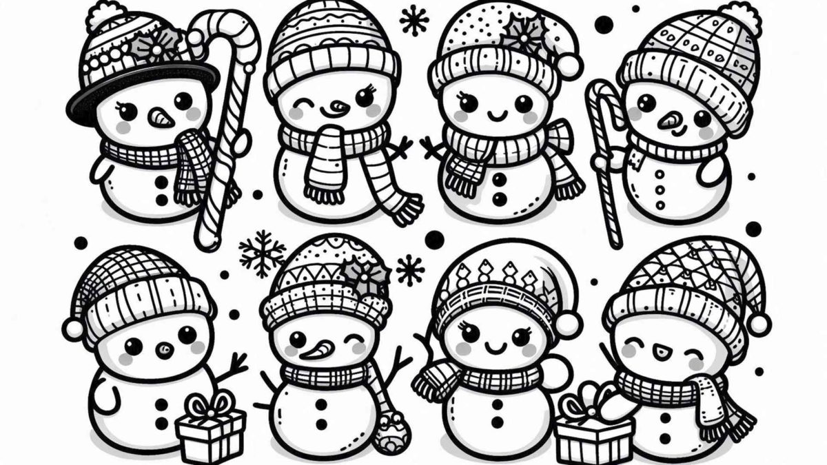 Más de 100 dibujos de Navidad kawaii para imprimir y colorear 5 Dibujos de Navidad kawaii de muñecos de nieve para imprimir y colorear