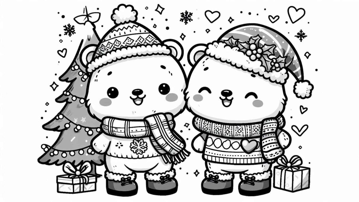 Más de 100 dibujos de Navidad kawaii para imprimir y colorear 11 Dibujos de Navidad kawaii de osos polares para imprimir y colorear