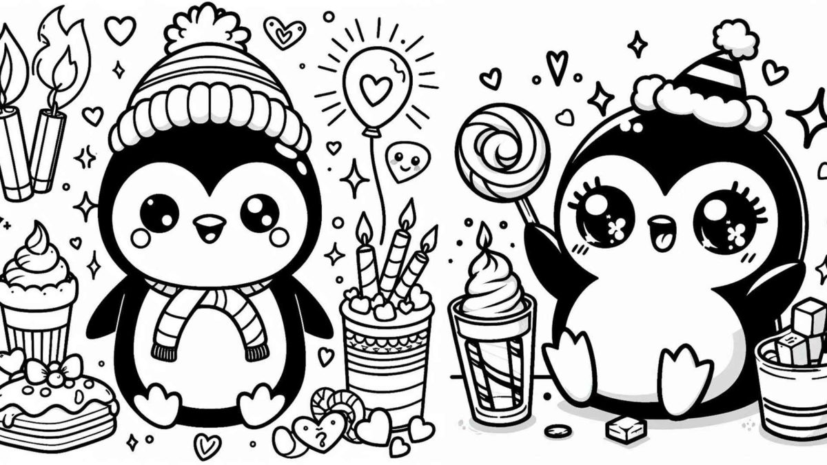 Más de 100 dibujos de Navidad kawaii para imprimir y colorear 12 Dibujos de Navidad kawaii de pingüinos para imprimir y colorear