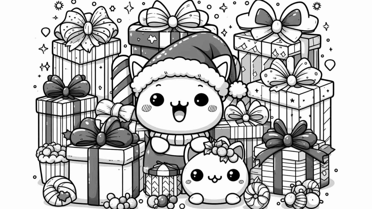 Más de 100 dibujos de Navidad kawaii para imprimir y colorear 18 Dibujos de Navidad kawaii de regalos y envoltorios para imprimir y colorear