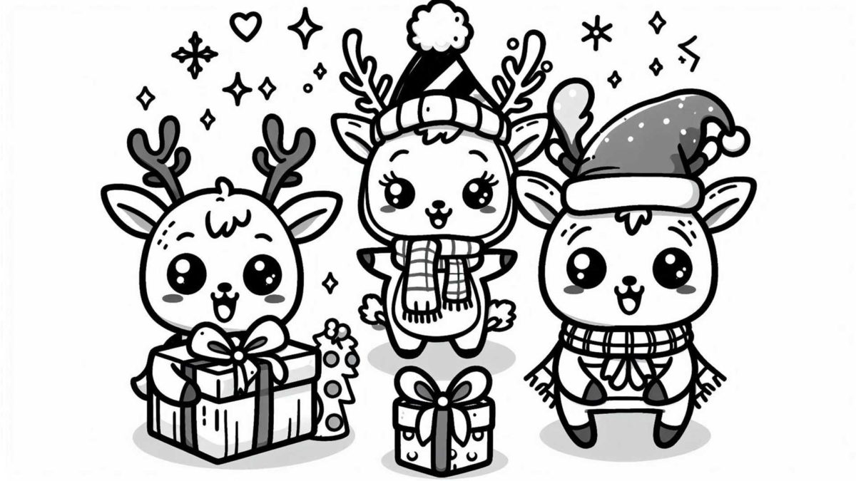 Más de 100 dibujos de Navidad kawaii para imprimir y colorear 4 Dibujos de Navidad kawaii de renos para imprimir y colorear