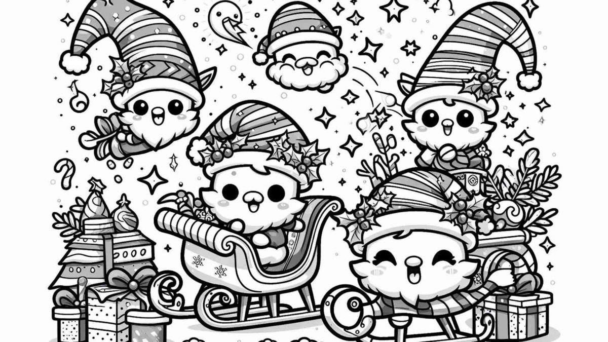 Más de 100 dibujos de Navidad kawaii para imprimir y colorear 9 Dibujos de Navidad kawaii de trineos mágicos para imprimir y colorear