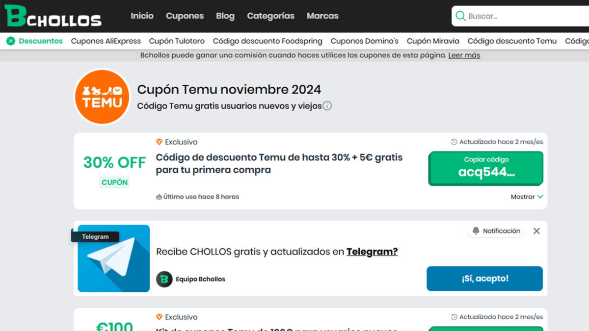 Los mejores canales de Telegram y páginas web con cupones y descuentos de Temu para tus compras de Navidad 3 Mejores páginas web con cupones y descuentos de Temu para tus compras de Navidad - Bchollos