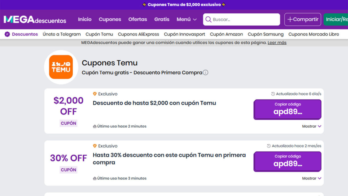Los mejores canales de Telegram y páginas web con cupones y descuentos de Temu para tus compras de Navidad 4 Mejores páginas web con cupones y descuentos de Temu para tus compras de Navidad - Megadescuentos