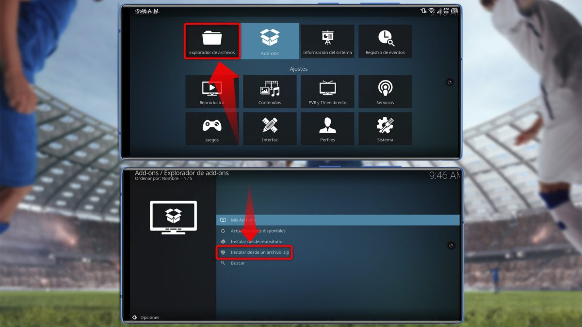 Cómo instalar el addon Acestream Channels en Kodi para ver fútbol y otros deportes 5 Regresa al menú principal y entra en "Explorador de archivos"