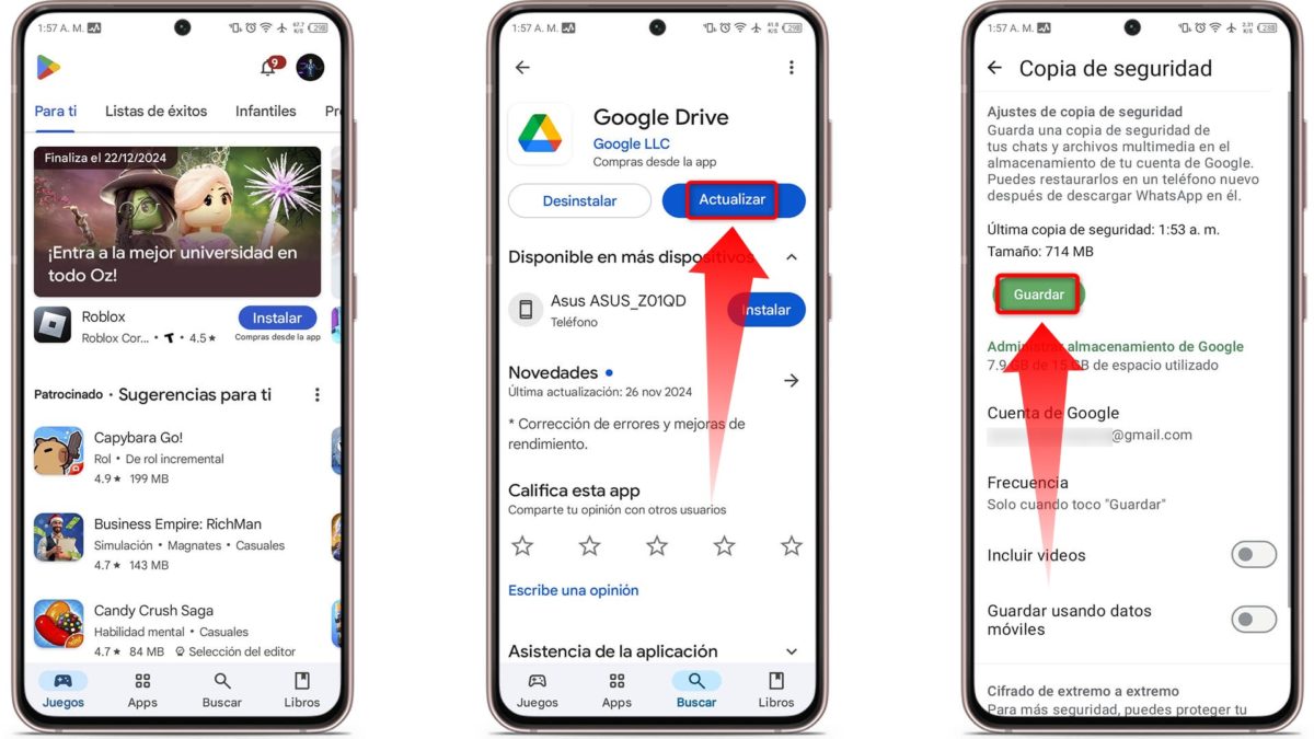 La copia de seguridad de WhatsApp se queda en el 99%: por qué sucede y cuál es la solución 7 La copia de seguridad de WhatsApp se queda en el 99% - Actualiza Google Drive