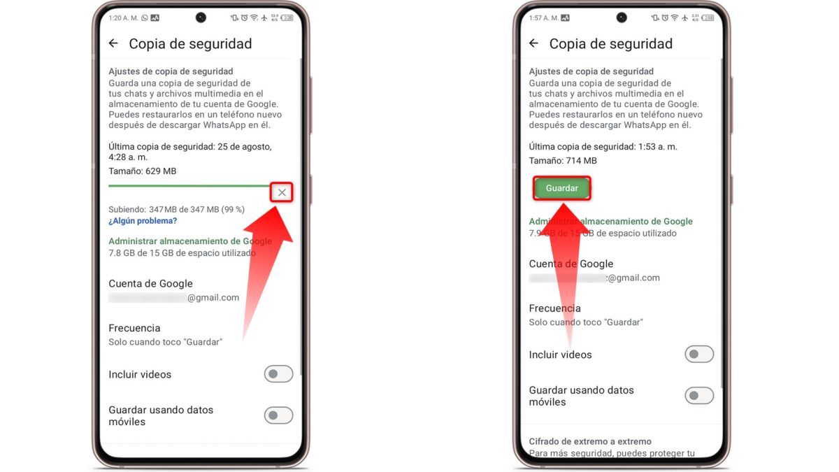 La copia de seguridad de WhatsApp se queda en el 99%: por qué sucede y cuál es la solución 8 La copia de seguridad de WhatsApp se queda en el 99% - Cancela y reinicia la copia de seguridad