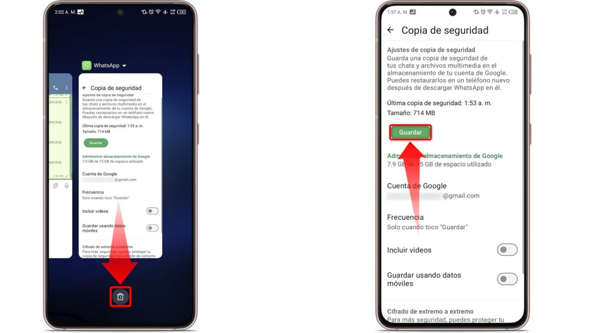 La copia de seguridad de WhatsApp se queda en el 99%: por qué sucede y cuál es la solución 10 La copia de seguridad de WhatsApp se queda en el 99% - Fuerza el cierre de WhatsApp o cierra la aplicación