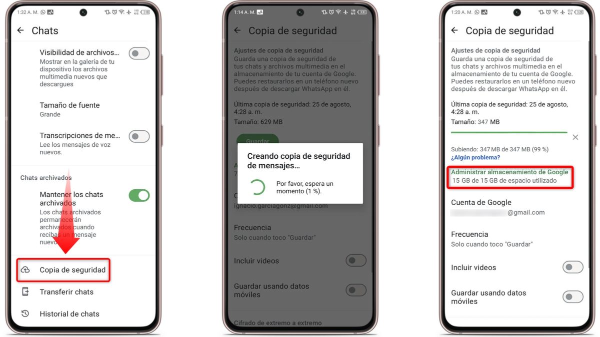 La copia de seguridad de WhatsApp se queda en el 99%: por qué sucede y cuál es la solución 2 La copia de seguridad de WhatsApp se queda en el 99% - Verifica el espacio de tu móvil