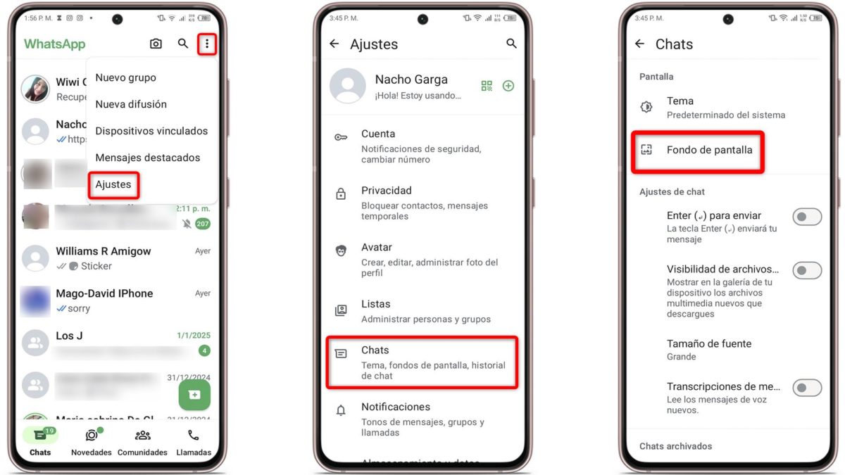 Estos son los 9 ajustes secretos más útiles de WhatsApp en 2025 11 Ajustes secretos más útiles de WhatsApp - Cambia el fondo de tus chats