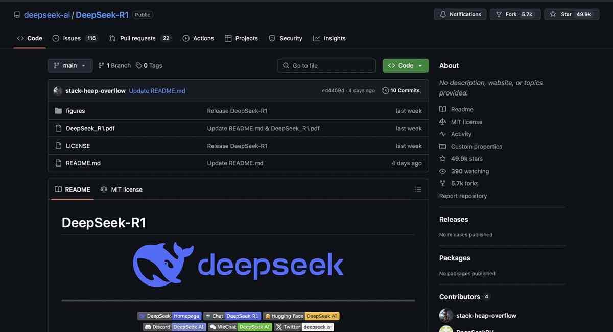 DeepSeek vs Gemini: ¿cuál es la mejor IA para utilizar como asistente? 2 GitHub de DeepSeek.