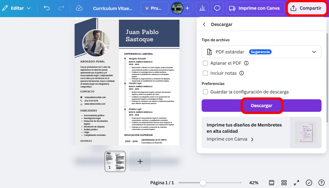 Las mejores plantillas de Canva para hacer tu Currículum Vitae gratis 9 Cómo imprimir un Currículo creado en Canva