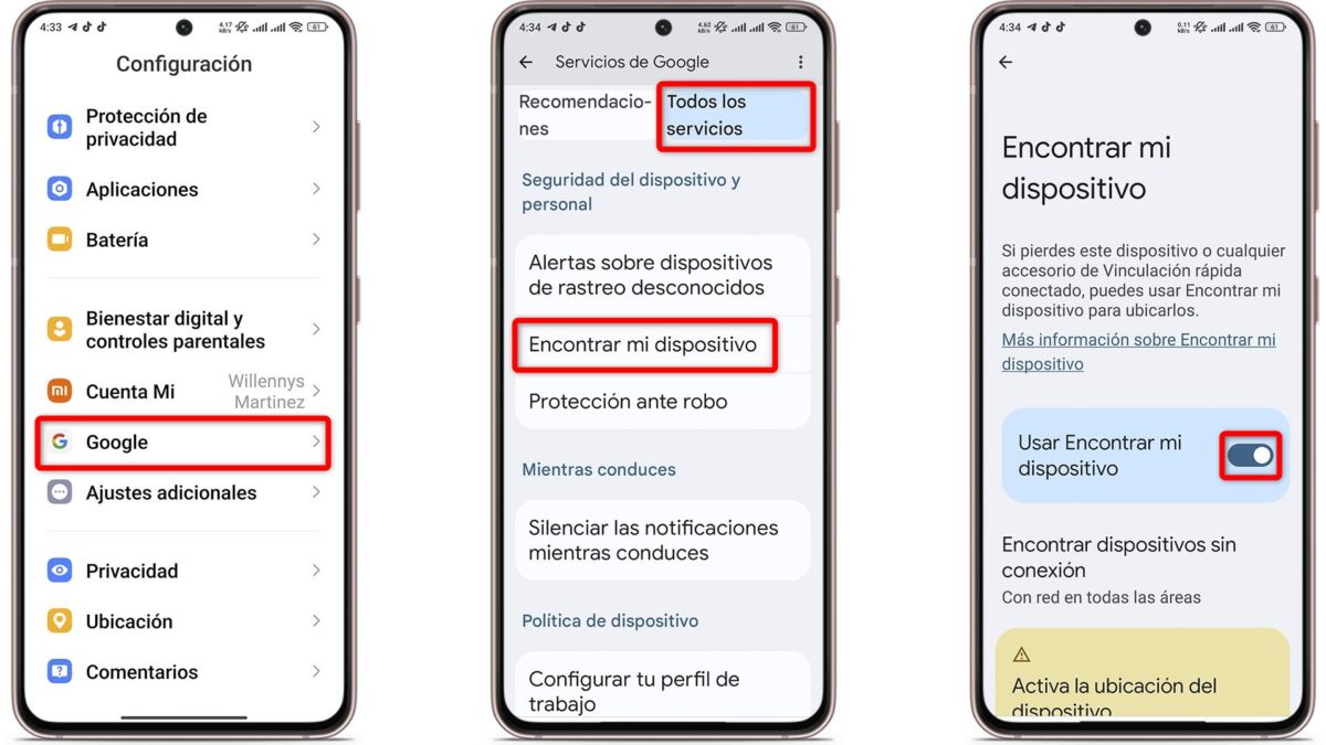 7 trucos que deberías poner en práctica para evitar perder el móvil 5 Trucos que deberías poner en práctica para evitar perder el móvil - Activa la función "Encontrar mi dispositivo"