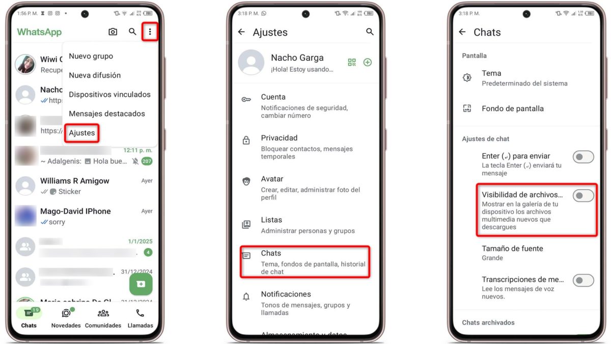 Estos son los 9 ajustes secretos más útiles de WhatsApp en 2025 8 Ajustes secretos más útiles de WhatsApp - Mantén tus imágenes fuera de la galería