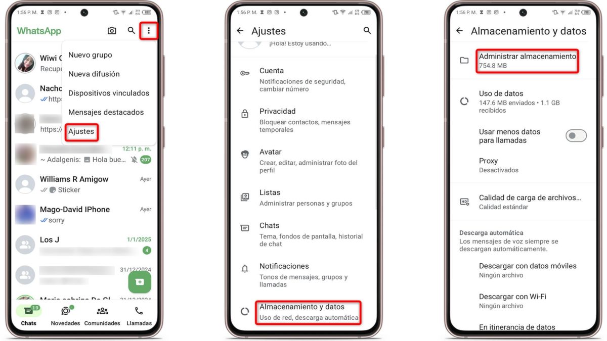 Estos son los 9 ajustes secretos más útiles de WhatsApp en 2025 3 Pasos para recuperar espacio en tu móvil con un par de clics