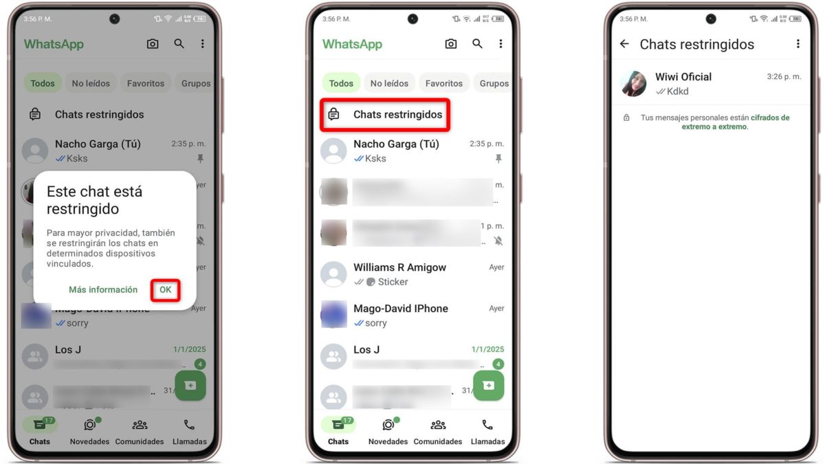 Estos son los 9 ajustes secretos más útiles de WhatsApp en 2025 14 El chat se moverá a la sección de "Chats restringidos"