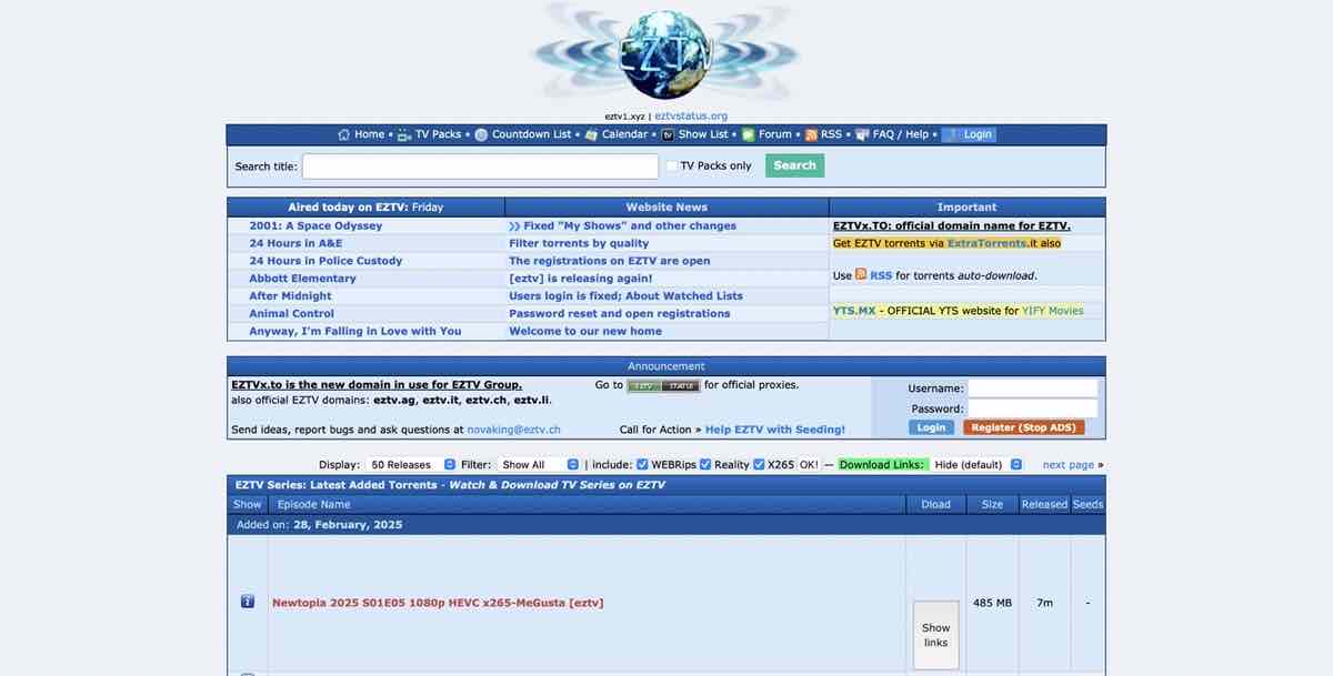 9 páginas alternativas a EZTV para descargar archivos torrent que funcionan en 2025