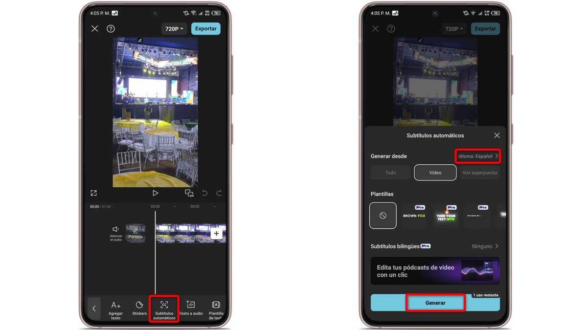 Cómo poner y sincronizar subtítulos en CapCut en 2025 3 Realiza los cambios finales para generar el vídeo con subtítulos