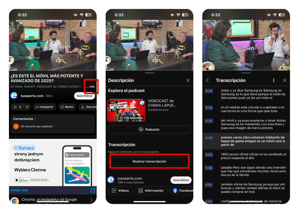 como transcribir videos de youtube desde el movil