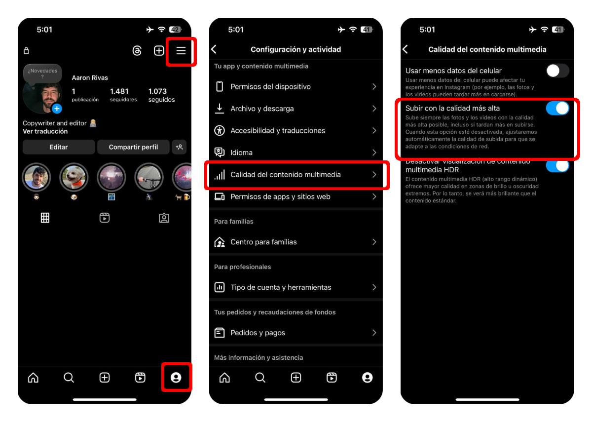 Cómo evitar que Instagram baje la calidad de las fotos y los vídeos 3 subir la calidad de las fotos y videos de instagram
