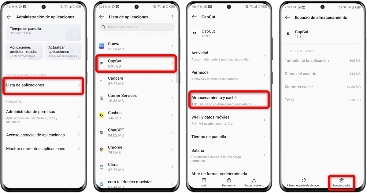 CapCut no me deja exportar mi vídeo: causas y posibles soluciones 6 CapCut no me deja exportar mi vídeo - Borra la caché y los datos de la aplicación