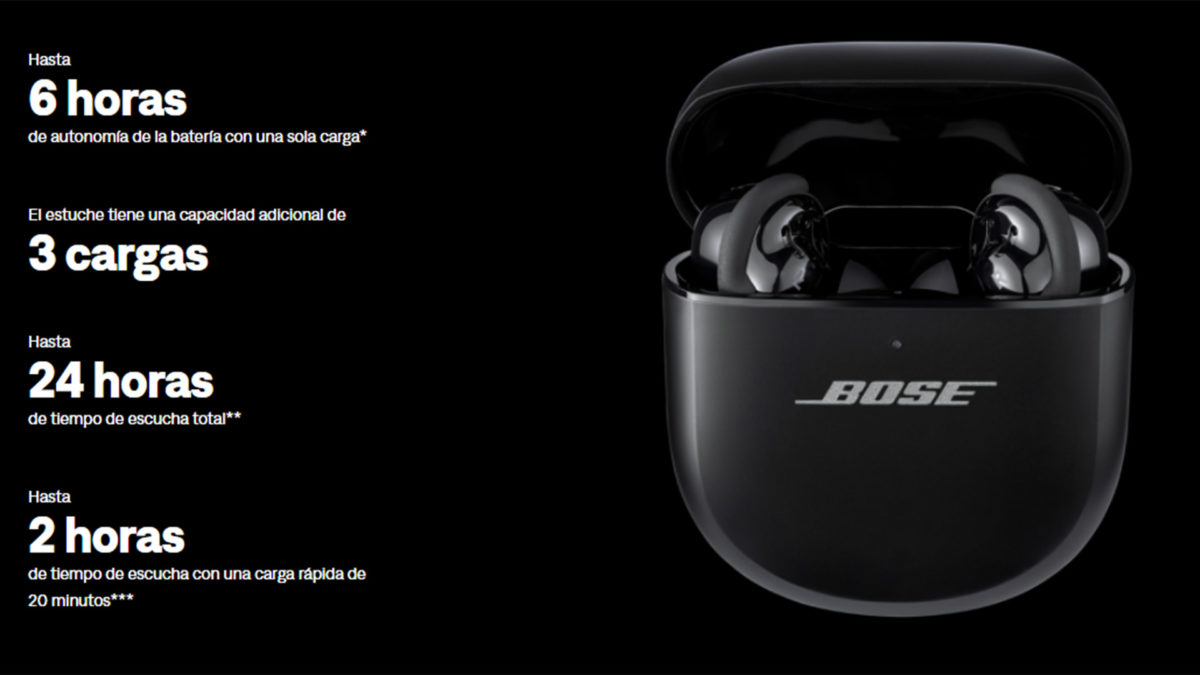 8 características clave de los auriculares de botón Bose QuietComfort Ultra 5 Características clave de los auriculares de botón Bose QuietComfort Ultra - Autonomía para todo el día