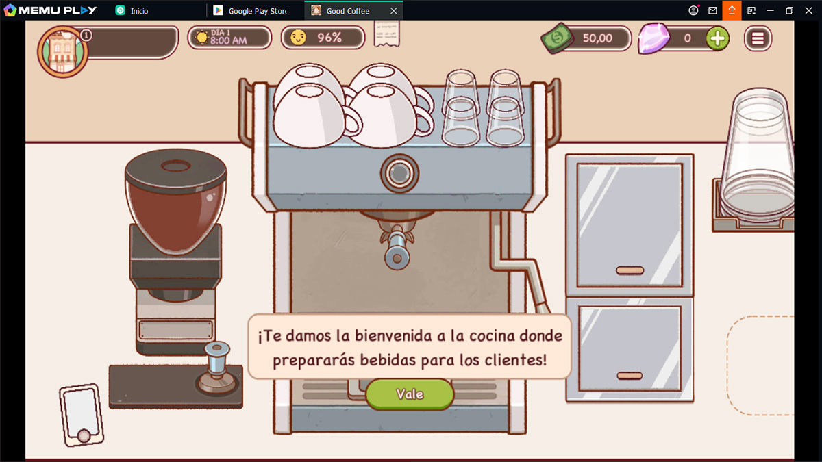 Cómo instalar y jugar a Good Coffee, Great Coffee en PC 3 Así se ve la interfaz de Buen Café, Gran Café en PC