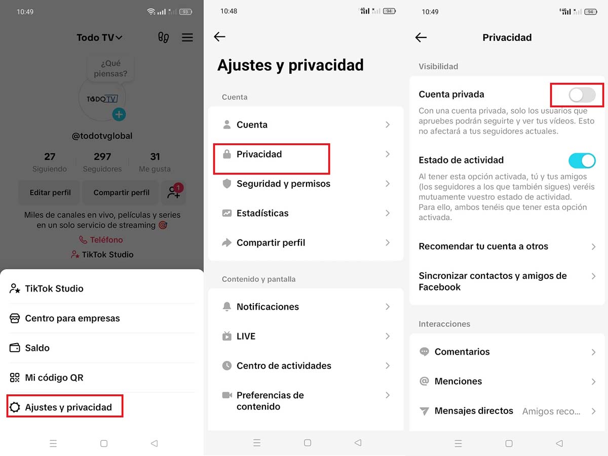 cuenta privada tiktok