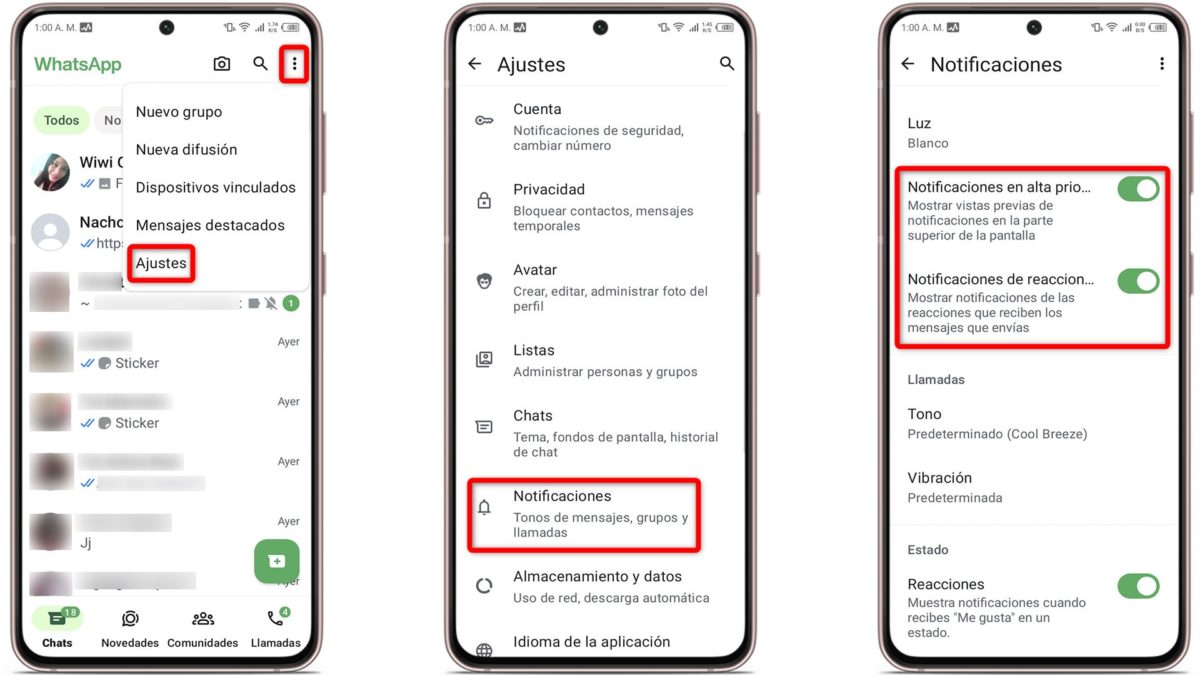 No me llegan mensajes de WhatsApp hasta que abro la aplicación: causas y posibles soluciones al problema 4 No me llegan mensajes de WhatsApp hasta que abro la aplicación - Activa las notificaciones, incluso la de chat silenciados