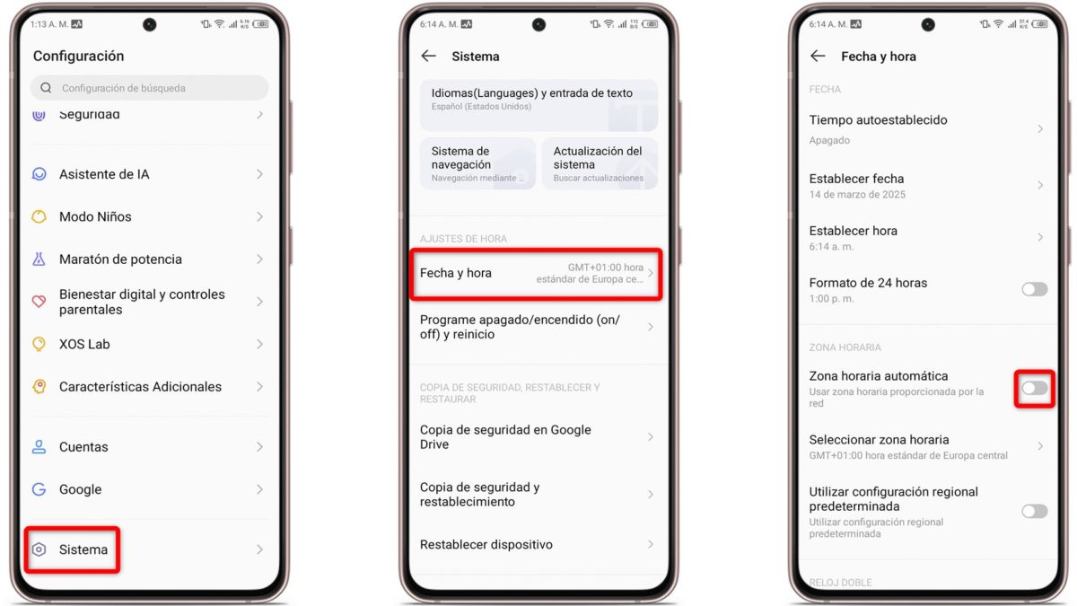 No me llegan mensajes de WhatsApp hasta que abro la aplicación: causas y posibles soluciones al problema 7 No me llegan mensajes de WhatsApp hasta que abro la aplicación - Establece la hora automáticamente